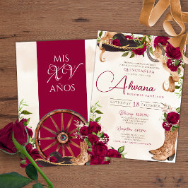 Bourgogne Rode Rose Charro Westerne Quinceanera Kaart