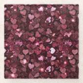 Bourgogne Rode Roze Glitter Harten Glazen Onderzetter (Voorkant)
