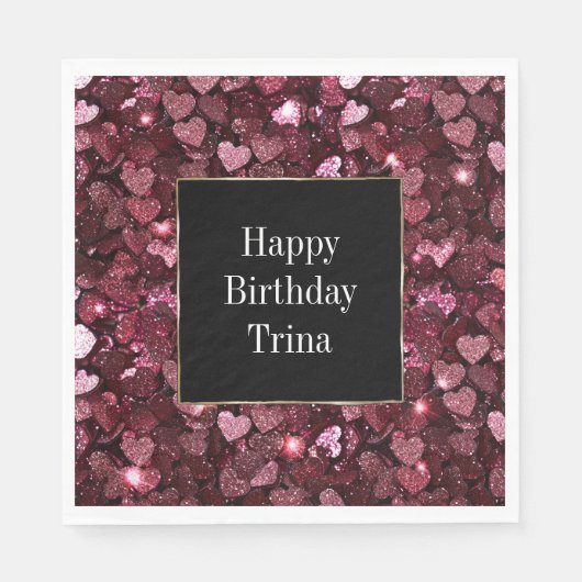 Bourgogne Rode Roze Glitter Harten Servet (Voorkant)