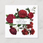 Bourgogne Rode Rozen Bloemen QR Code Vierkante Visitekaartje (Voorkant)