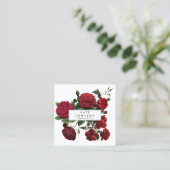 Bourgogne Rode Rozen Bloemen QR Code Vierkante Visitekaartje (Staand voorkant)