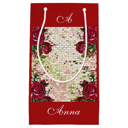 Bourgogne Rode Rustieke Rozen Elegant Land Klein Cadeauzakje (Voorkant)