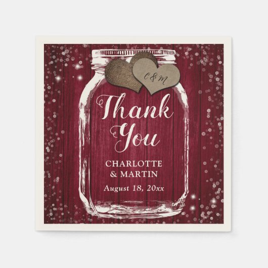 Bourgogne Rode Schuur Hout Mason Jar Dank u bruilo Servet (Voorkant)
