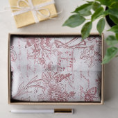  Bourgogne Rode Vogels Bloemen Frans Script Tissuepapier (Geschenk)