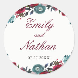 Bourgogne Rode Waterverf Bloemen Bruiloft Sticker