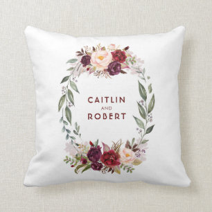 Bourgogne Rode Waterverf Bloemen Elegant Romantisc Kussen