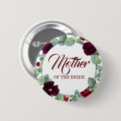 Bourgogne Rode Waterverf Bloemen Eucalyptus Bruilo Ronde Button 5,7 Cm (Voorkant /achterkant)