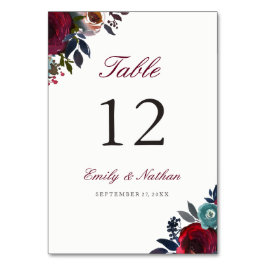 Bourgogne Rode Waterverf Bloemen Tafel Aantal Kaar Kaart