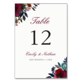 Bourgogne Rode Waterverf Bloemen Tafel Aantal Kaar Kaart (Achterkant)