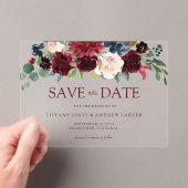 Bourgogne Rode Wijn Bloemen Bewaar de datum Acryl Uitnodigingen (Insitu (Draagbaar))