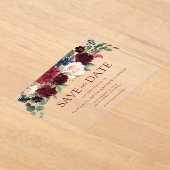 Bourgogne Rode Wijn Bloemen Bewaar de datum Acryl Uitnodigingen (Laagn)