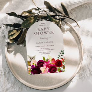 Bourgogne Rode Wijn Boho Floral Baby shower Kaart