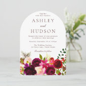 Bourgogne Rode Wijn Boho Floral Wedding Kaart (Staand voorkant)