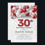 Bourgogne Rode Zilveren Ballon Glitter 30e Verjaar Kaart<br><div class="desc">Moderne Glam Bourgondië Rode Zilveren Ballon Glitter Sparkle Any Age Verjaardag Uitnodiging</div>
