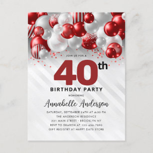 Bourgogne Rode Zilveren Ballon Glitter 40e Verjaar Briefkaart