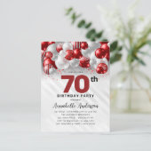 Bourgogne Rode Zilveren Ballon Glitter 70e Verjaar Briefkaart (Staand voorkant)