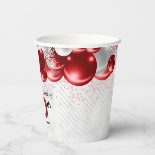 Bourgogne Rode Zilveren Ballon Glitter Favor Verja Papieren Bekers (Achterkant)