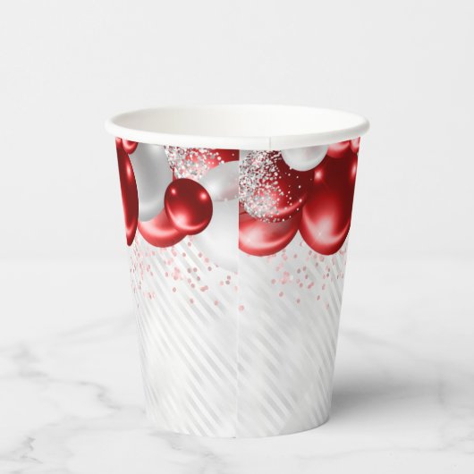Bourgogne Rode Zilveren Ballon Glitter Favor Verja Papieren Bekers (Rechts)