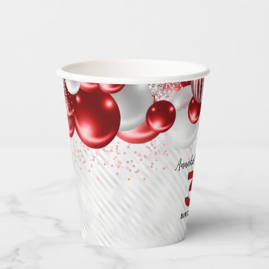 Bourgogne Rode Zilveren Ballon Glitter Favor Verja Papieren Bekers (Voorkant)