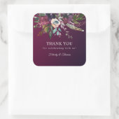 Bourgogne Romance Waterverf Floral Dank u Vierkante Sticker (Tas)