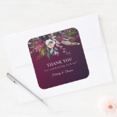 Bourgogne Romance Waterverf Floral Dank u Vierkante Sticker (Envelop)