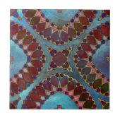 Bourgogne Rood Blauw Symmetrisch Geometrisch Petaa Tegeltje (Voorkant)