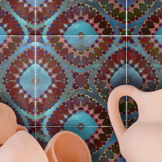 Bourgogne Rood Blauw Symmetrisch Geometrisch Petaa Tegeltje