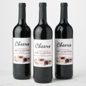 Bourgogne Rood Bloemen Rustiek Boho bruiloft label Wijn Etiket (Flessen)