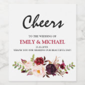 Bourgogne Rood Bloemen Rustiek Boho bruiloft label Wijn Etiket (Enkel label)