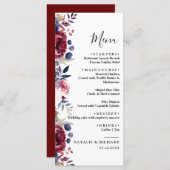 Bourgogne Rood blos roze bloemenbruiloft waterverf Menu (Voorkant / Achterkant)