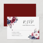 Bourgogne Rood blos roze bloemenbruiloft waterverf RSVP Kaartje (Voorkant / Achterkant)