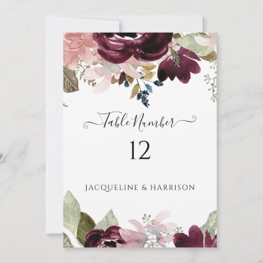 Bourgogne rood blozend elegant tafelnummer (Achterkant)