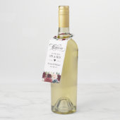 Bourgogne Rood Blush Bloemen Blauw Huwelijk Proost Flessenhanger (Schuin)