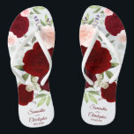 Bourgogne Rood & Blush Roze Boho Rozen bruiloft Teenslippers<br><div class="desc">Dans de nacht weg met deze prachtige bruiloft teenslippers. Het rustieke boho chique ontwerp beschikt over handbeschilderde waterverf rozen in de kleuren van bordeaux, rood en blush roze, samen met eucalyptusbladeren en tuingroen. Er is ruimte voor de namen van het paar en de trouwdatum hieronder. Prachtige manier om je gasten...</div>