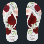 Bourgogne Rood & Blush Roze Boho Rozen bruiloft Teenslippers<br><div class="desc">Dans de nacht weg met deze prachtige bruiloft teenslippers. Het rustieke boho chique ontwerp beschikt over handbeschilderde waterverf rozen in de kleuren van bordeaux, rood en blush roze, samen met eucalyptusbladeren en tuingroen. Er is ruimte voor de namen van het paar en de trouwdatum hieronder. Prachtige manier om je gasten...</div>