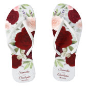 Bourgogne Rood & Blush Roze Boho Rozen bruiloft Teenslippers (Voetbed)