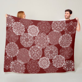 Bourgogne Rood Elegant Mandala Art Collage Wit Fleece Deken
