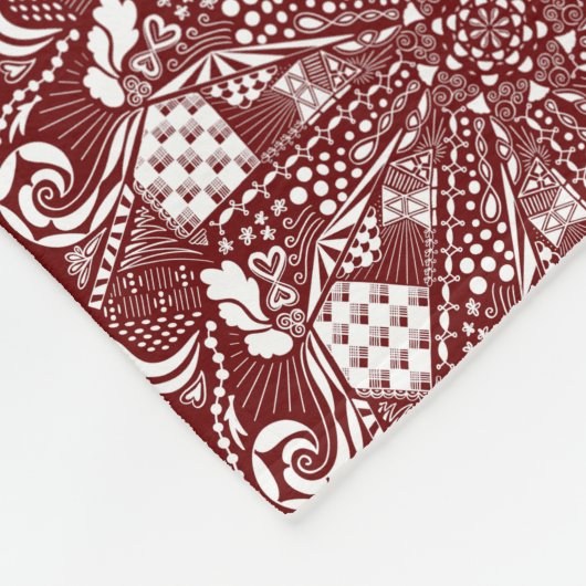 Bourgogne Rood Elegant Mandala Art Collage Wit Fleece Deken (Hoek)