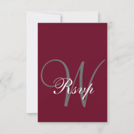 Bourgogne Rood Elegant Monogram Formeel RSVP Kaartje