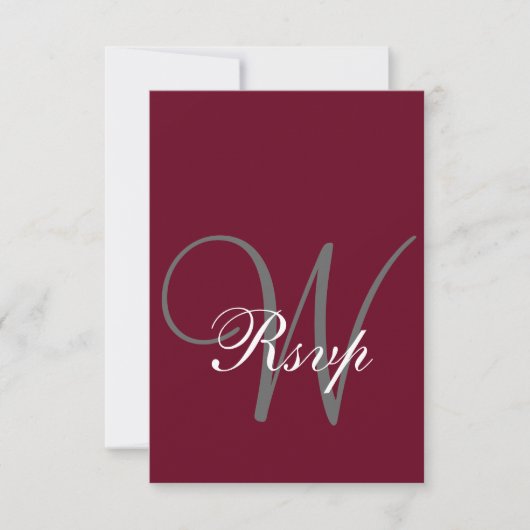 Bourgogne Rood Elegant Monogram Formeel RSVP Kaartje (Voorkant)