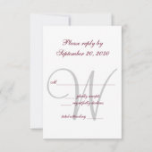 Bourgogne Rood Elegant Monogram Formeel RSVP Kaartje (Achterkant)