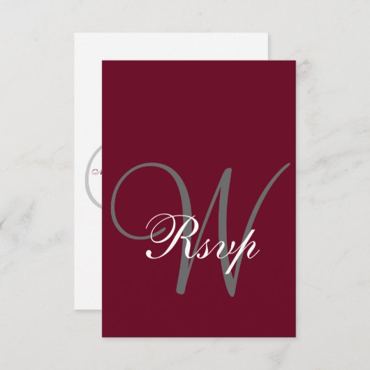 Bourgogne Rood Elegant Monogram Formeel RSVP Kaartje (Voorkant / Achterkant)