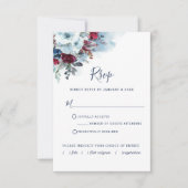 Bourgogne Rood en Blauw Bloemen en Waterverf RSVP Kaartje (Voorkant)