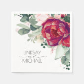 Bourgogne Rood en Blush Bloemen Elegant Servet (Voorkant)