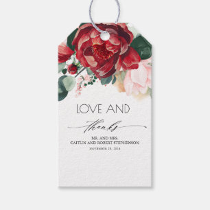 Bourgogne Rood en Blush Roze Bloemen Levendig Cadeaulabel