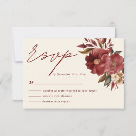 Bourgogne rood en blush roze herfst bruiloft RSVP kaartje