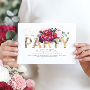 Bourgogne Rood en Goud Bloemen Type Verrassingsfee Kaart