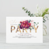 Bourgogne Rood en Goud Bloemen Type Verrassingsfee Kaart (Staand voorkant)