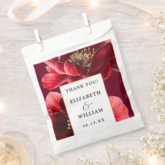 Bourgogne rood en goud bloemenbruiloft bedankt bedankzakje (Geknipt)