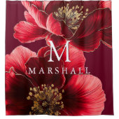 Bourgogne rood en goud bloemenmonogram elegant douchegordijn (Voorkant)